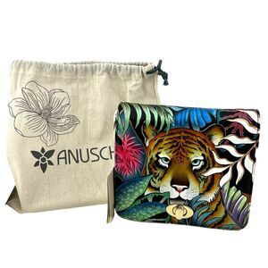 NWT Anuschka Hand Painted Tiger Crossbody Purse Genuine Leather Jungle Colorful